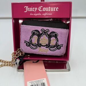 Juicy Couture Lovers Club Square Zip Wallet With Gold Chain in Violette Tulle